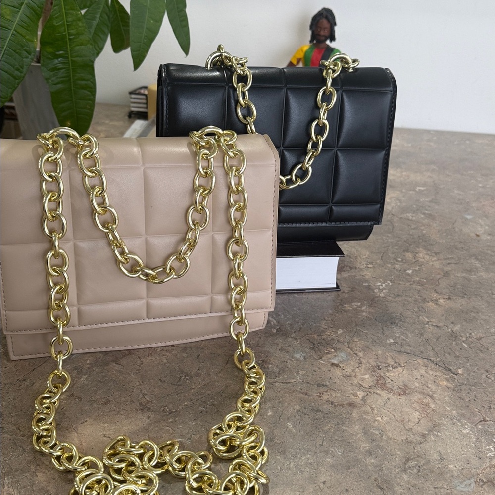 Elegant Black and Beige Quilted Chain Bag